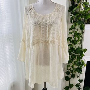*New* Indigo Soul Cream White Lacy Flowy Boho Gypsy Cottagecore Blouse - Size XL